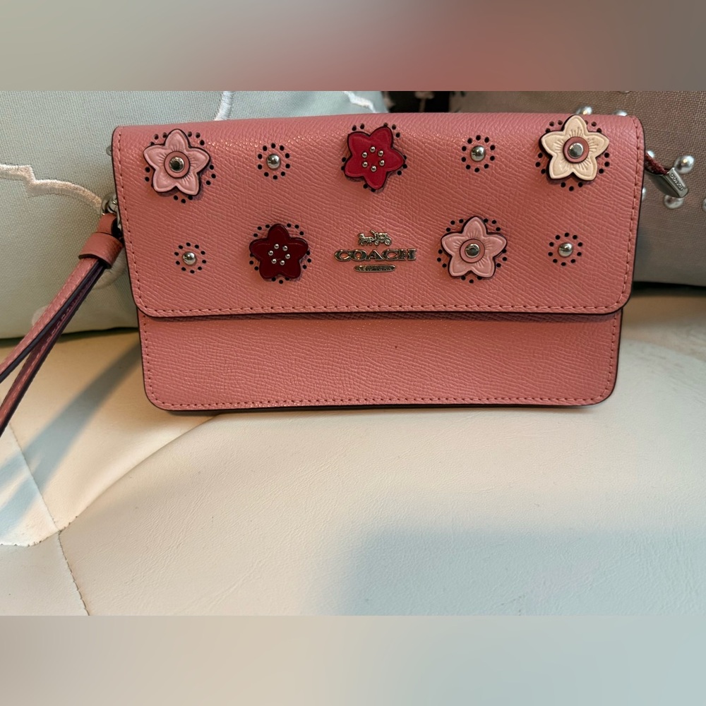Coach Pink Floral Wrislet/ Crossbody or Clutch Bag